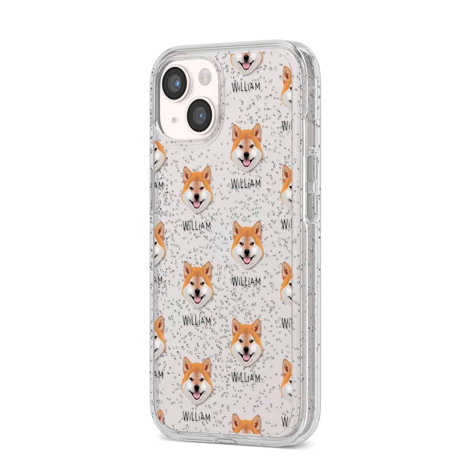 Japanese Shiba Icon with Name iPhone 14 Glitter Tough Case Starlight Angled Image