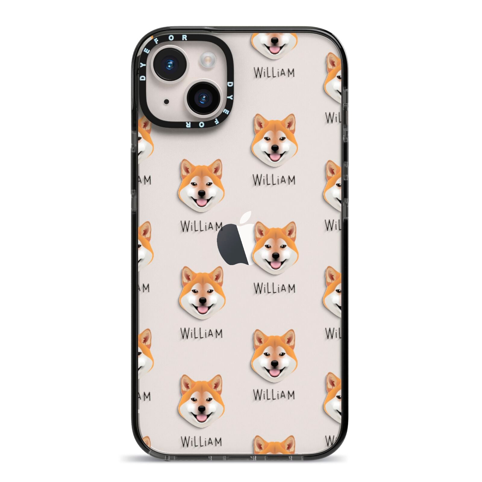 Japanese Shiba Icon with Name iPhone 14 Plus Black Impact Case on Silver phone