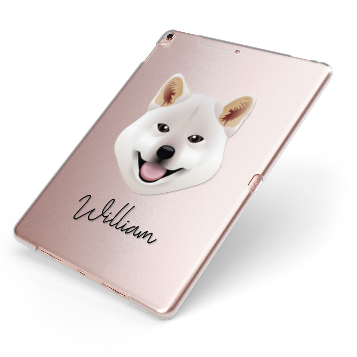Japanese Shiba Personalised Apple iPad Case on Rose Gold iPad Side View