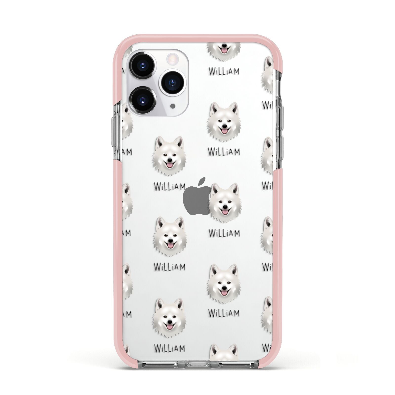 Japanese Spitz Icon with Name Apple iPhone 11 Pro in Silver with Pink Impact Case
