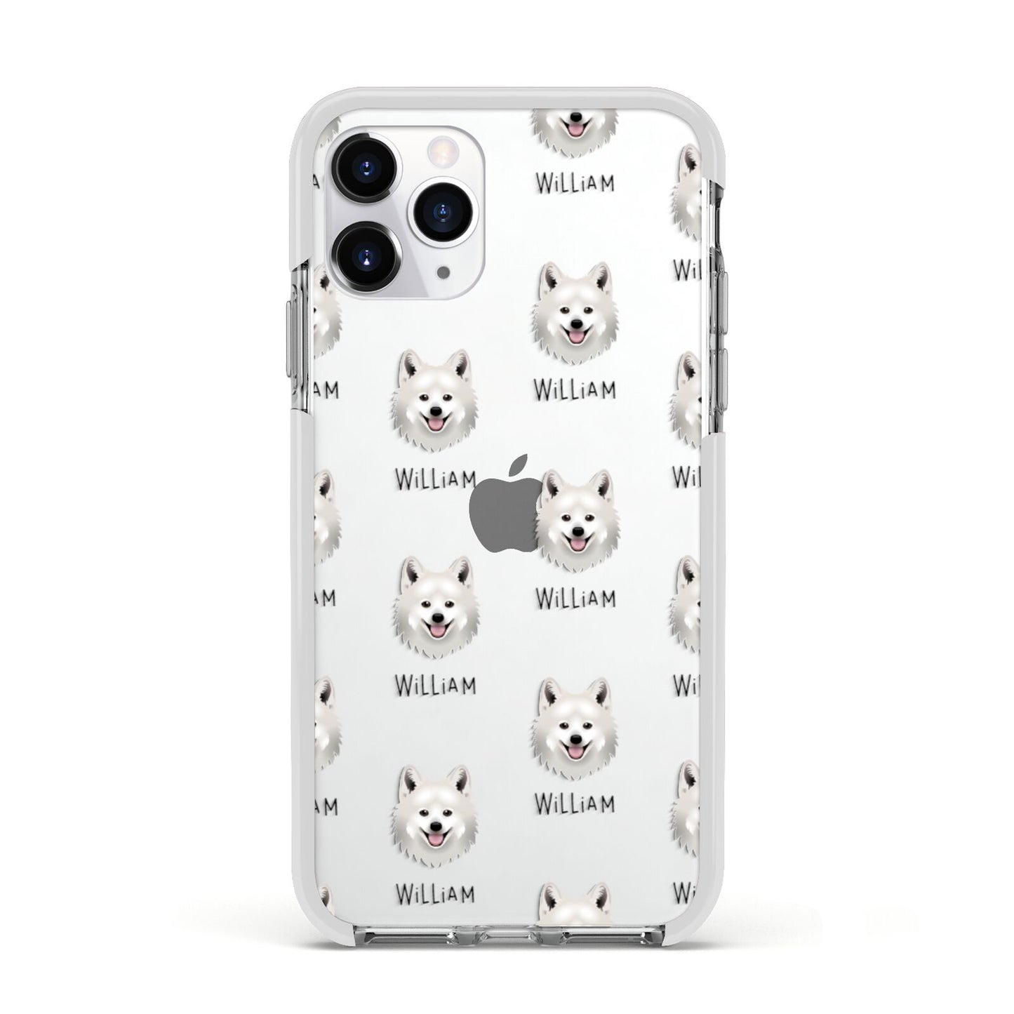 Japanese Spitz Icon with Name Apple iPhone 11 Pro in Silver with White Impact Case