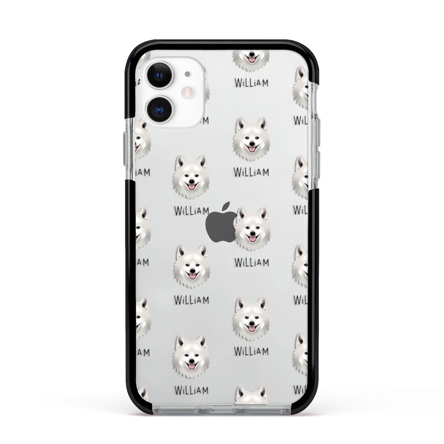 Japanese Spitz Icon with Name Apple iPhone 11 in White with Black Impact Case