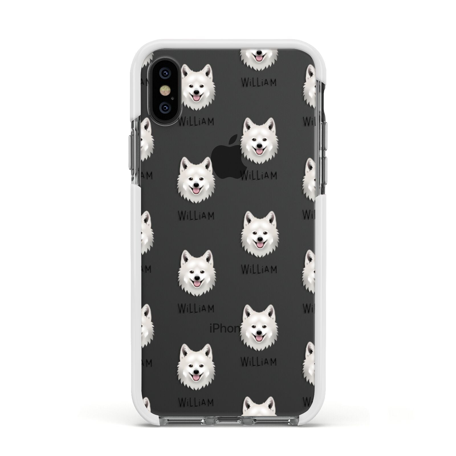 Japanese Spitz Icon with Name Apple iPhone Xs Impact Case White Edge on Black Phone