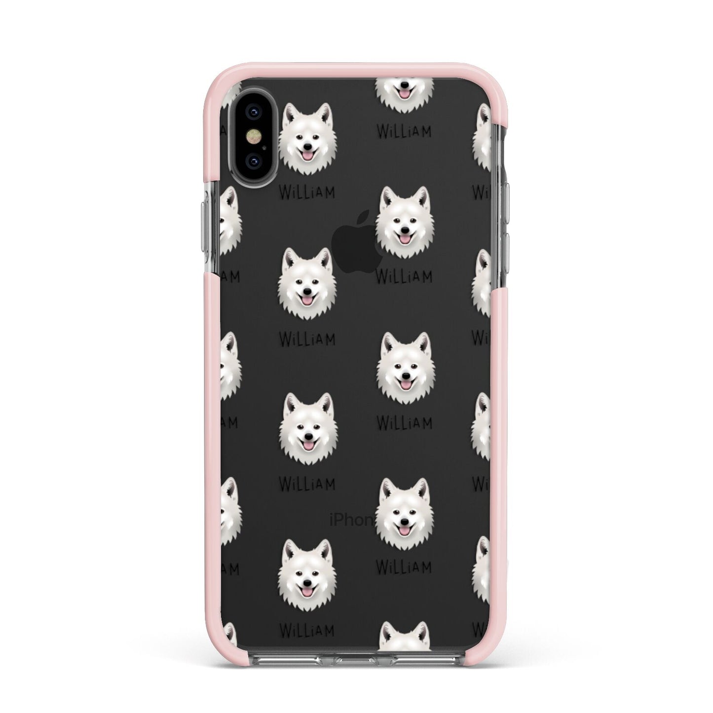 Japanese Spitz Icon with Name Apple iPhone Xs Max Impact Case Pink Edge on Black Phone