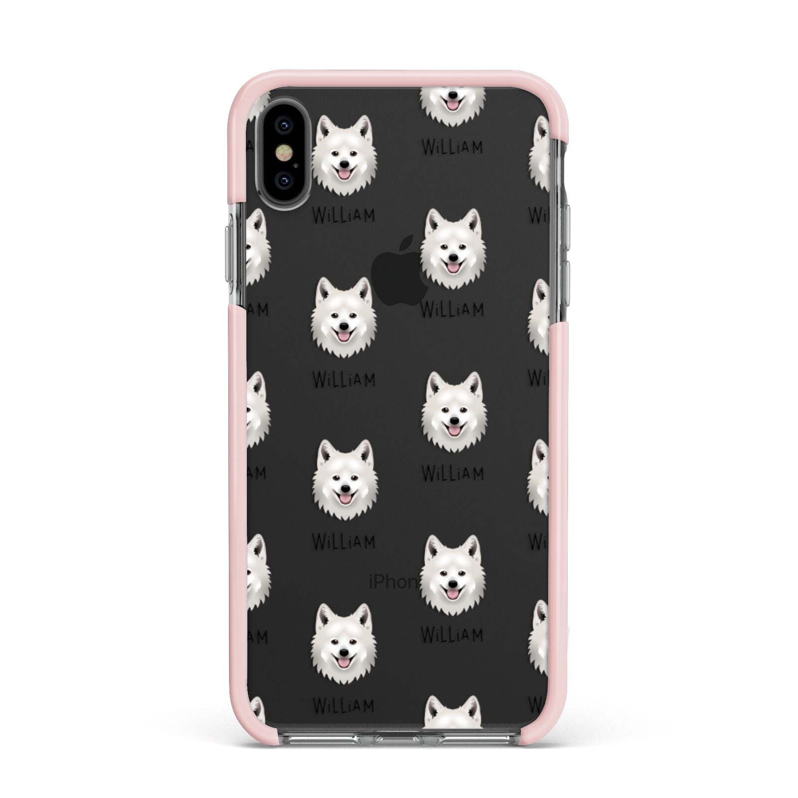 Japanese Spitz Icon with Name Apple iPhone Xs Max Impact Case Pink Edge on Black Phone