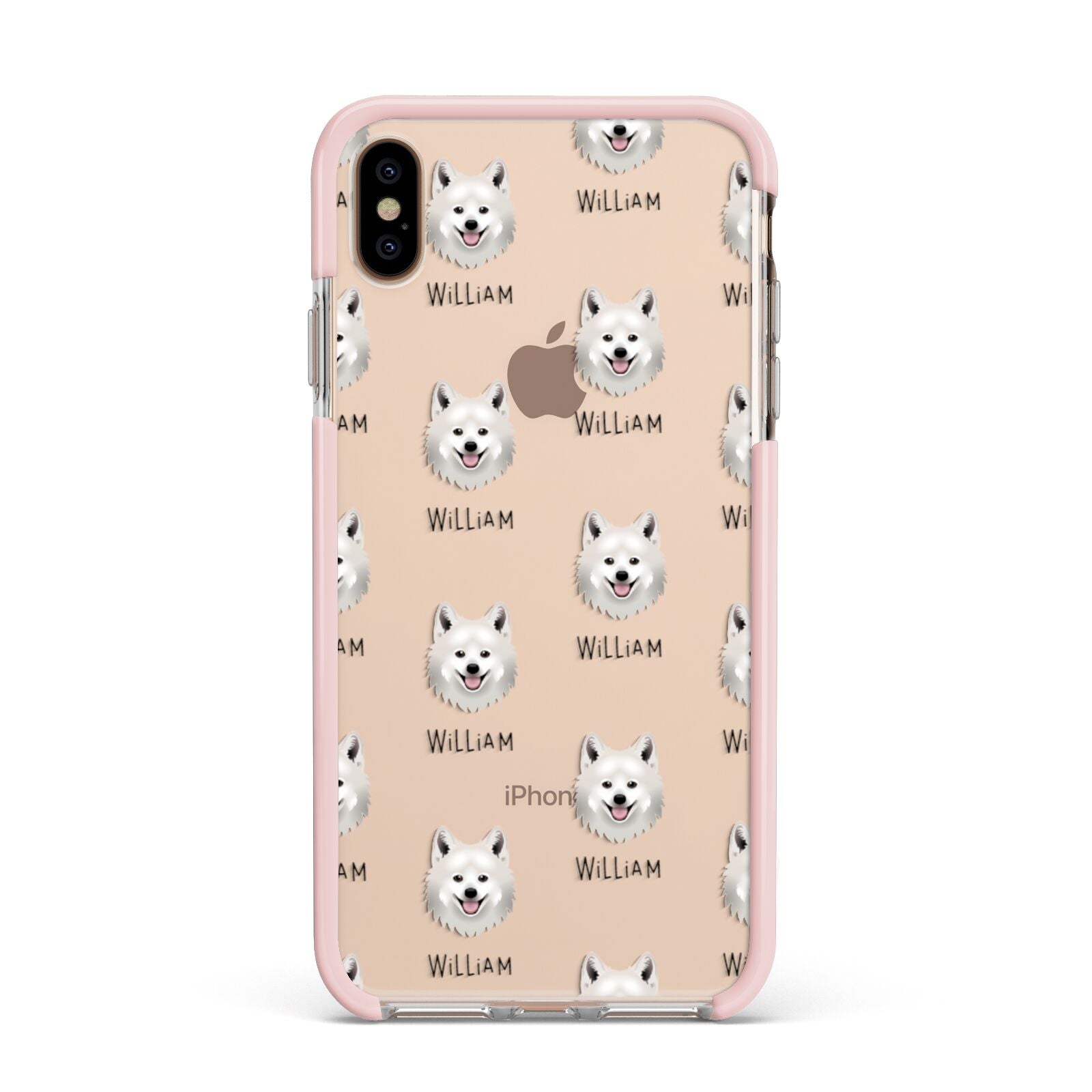 Japanese Spitz Icon with Name Apple iPhone Xs Max Impact Case Pink Edge on Gold Phone
