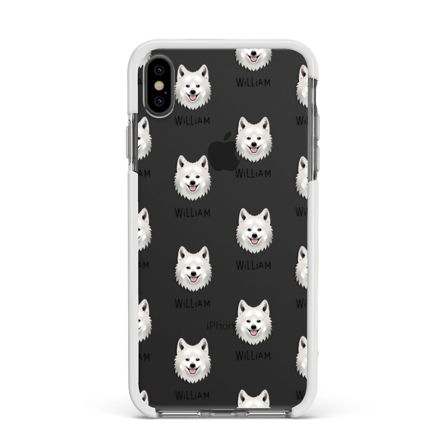 Japanese Spitz Icon with Name Apple iPhone Xs Max Impact Case White Edge on Black Phone