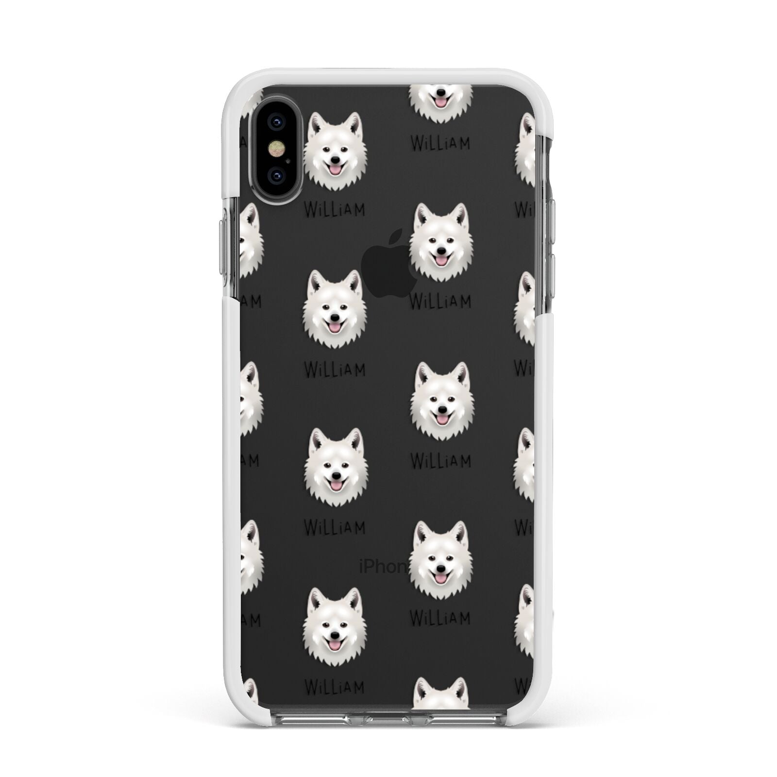 Japanese Spitz Icon with Name Apple iPhone Xs Max Impact Case White Edge on Black Phone