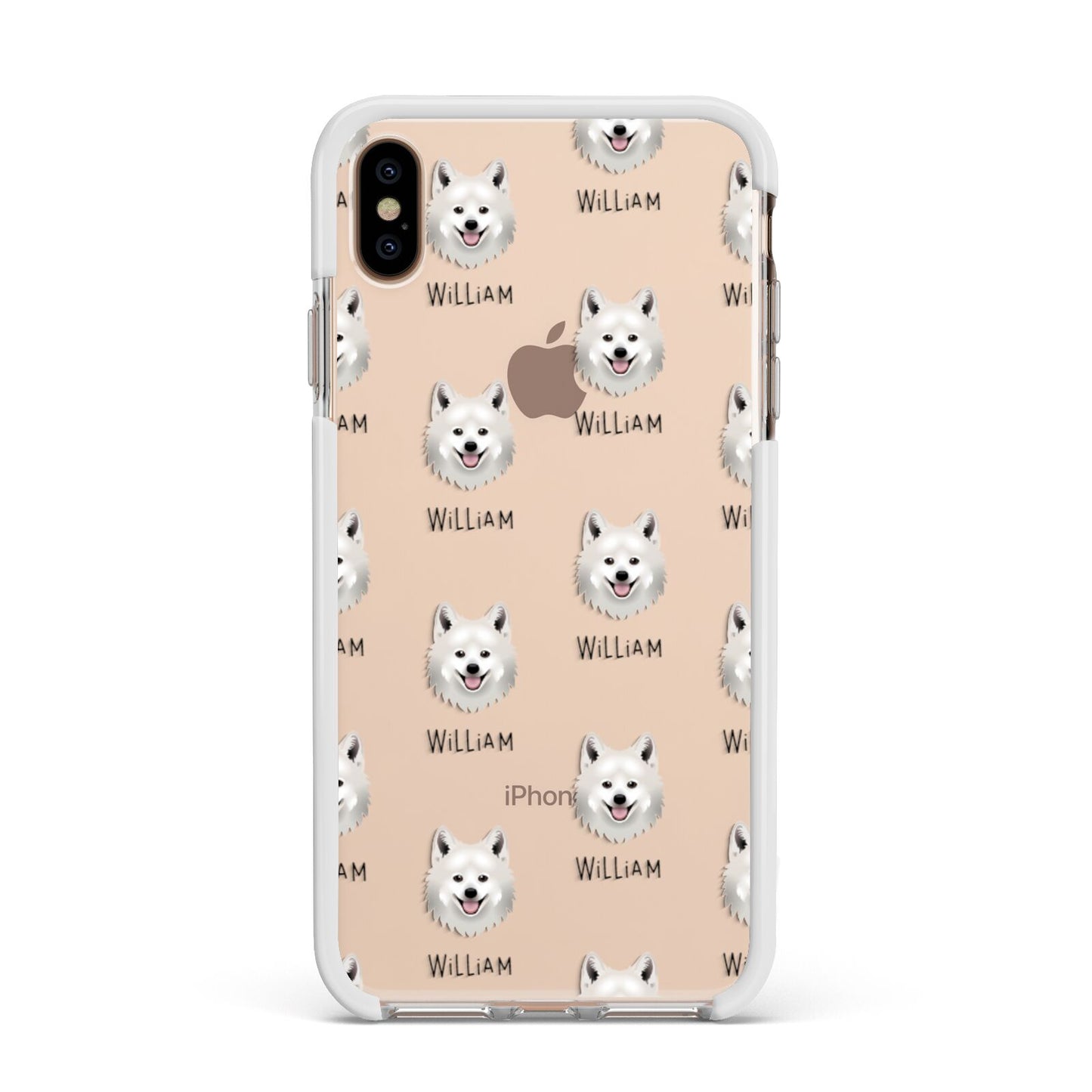 Japanese Spitz Icon with Name Apple iPhone Xs Max Impact Case White Edge on Gold Phone
