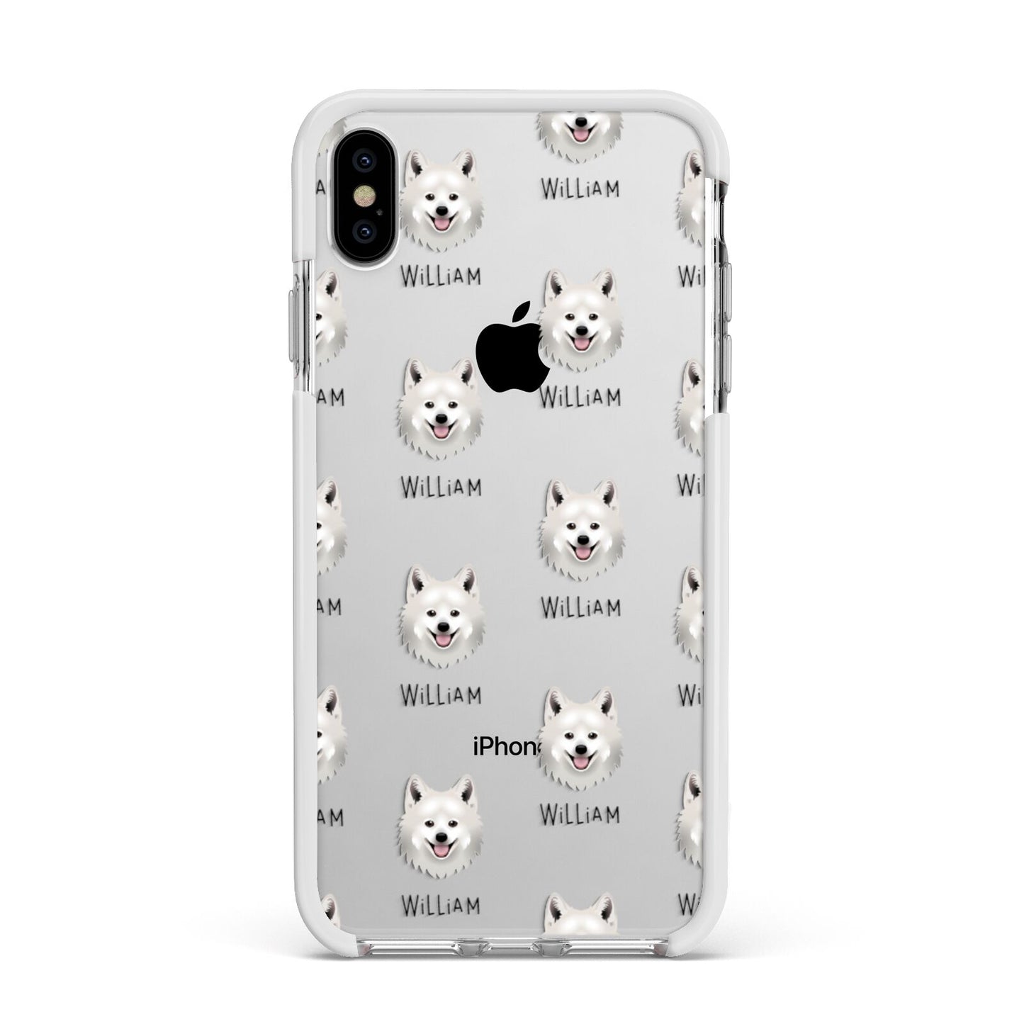Japanese Spitz Icon with Name Apple iPhone Xs Max Impact Case White Edge on Silver Phone