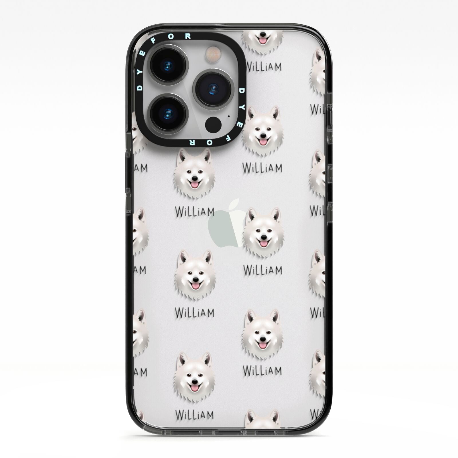Japanese Spitz Icon with Name iPhone 13 Pro Black Impact Case on Silver phone