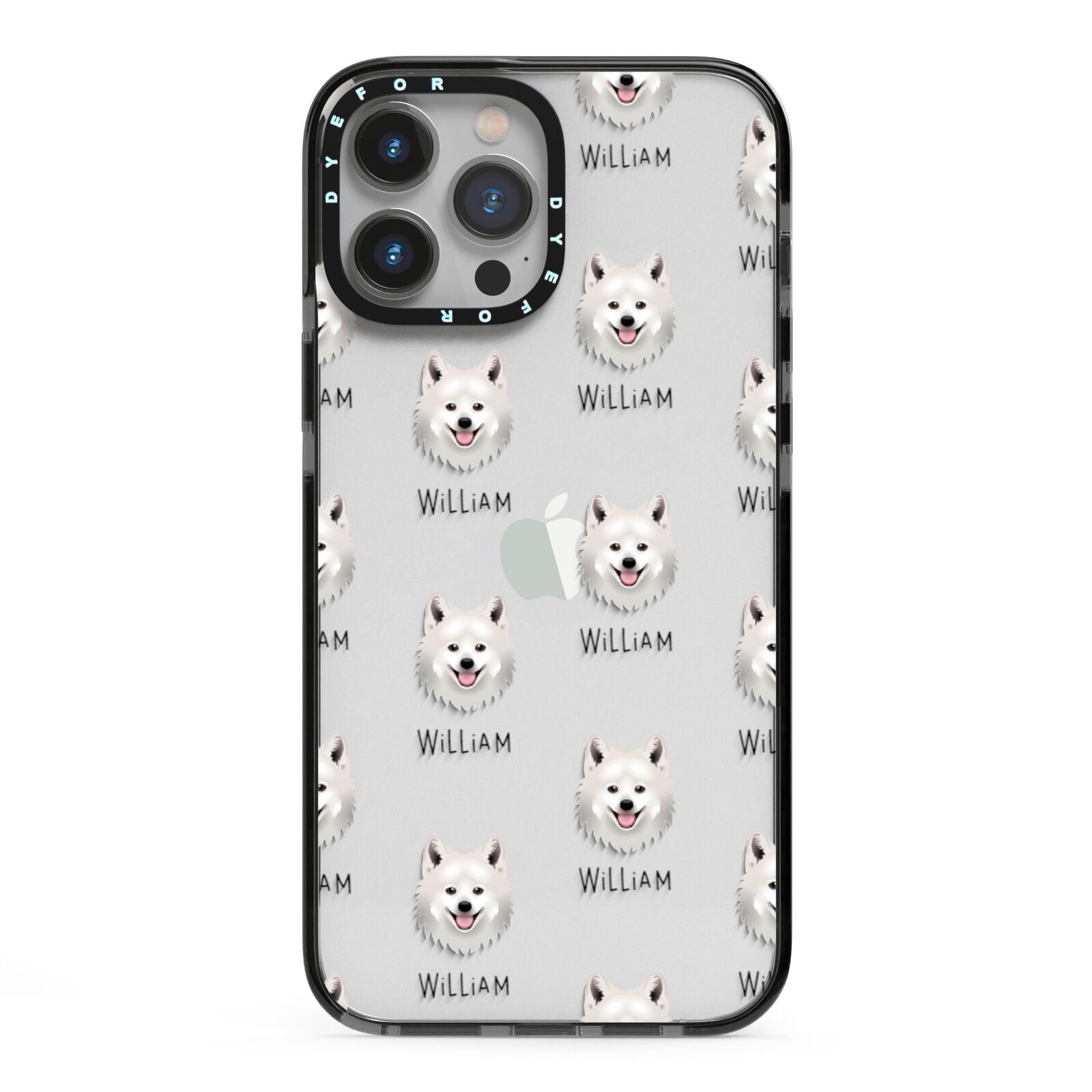 Japanese Spitz Icon with Name iPhone 13 Pro Max Black Impact Case on Silver phone