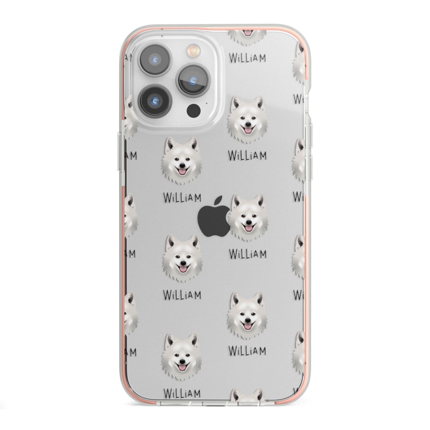 Japanese Spitz Icon with Name iPhone 13 Pro Max TPU Impact Case with Pink Edges