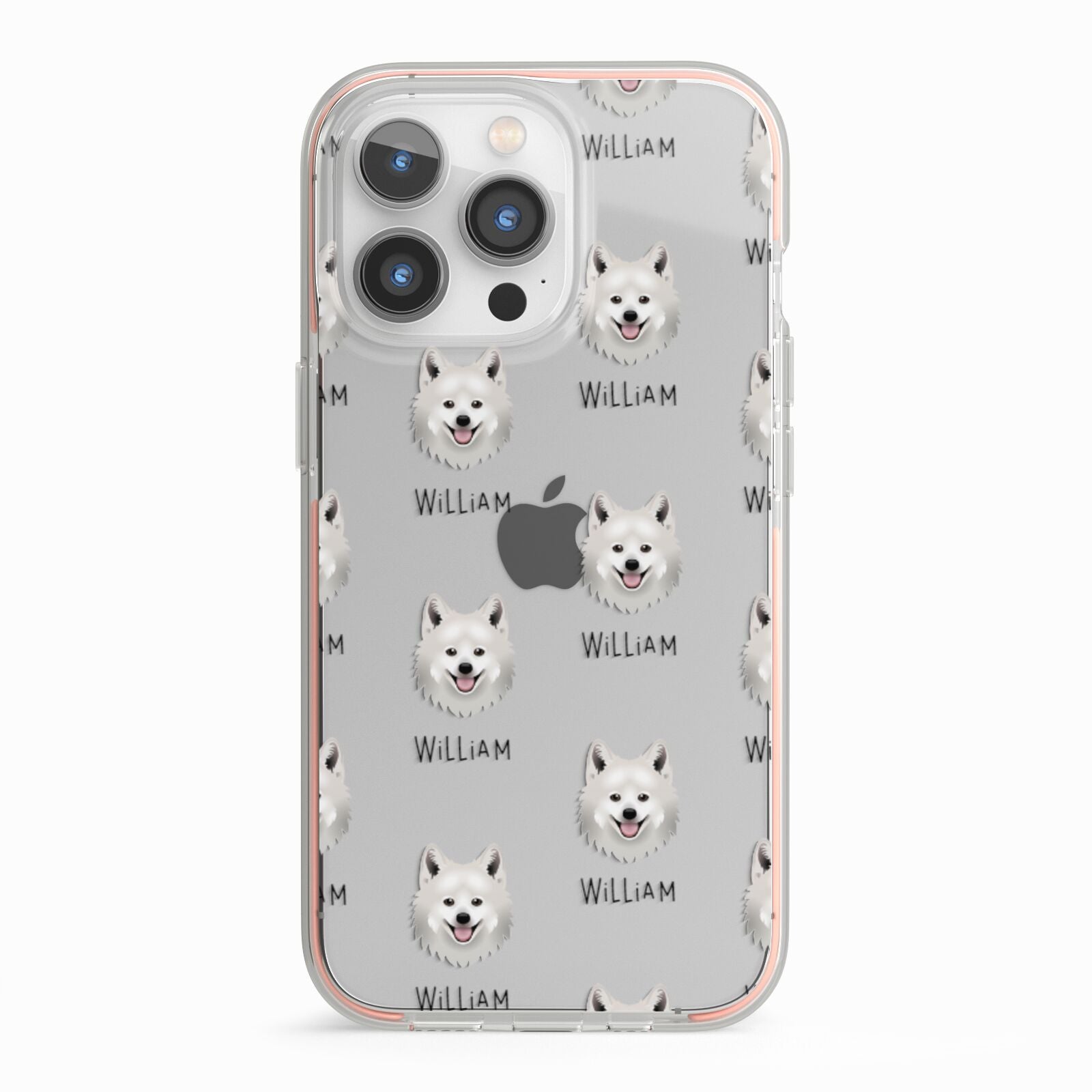 Japanese Spitz Icon with Name iPhone 13 Pro TPU Impact Case with Pink Edges
