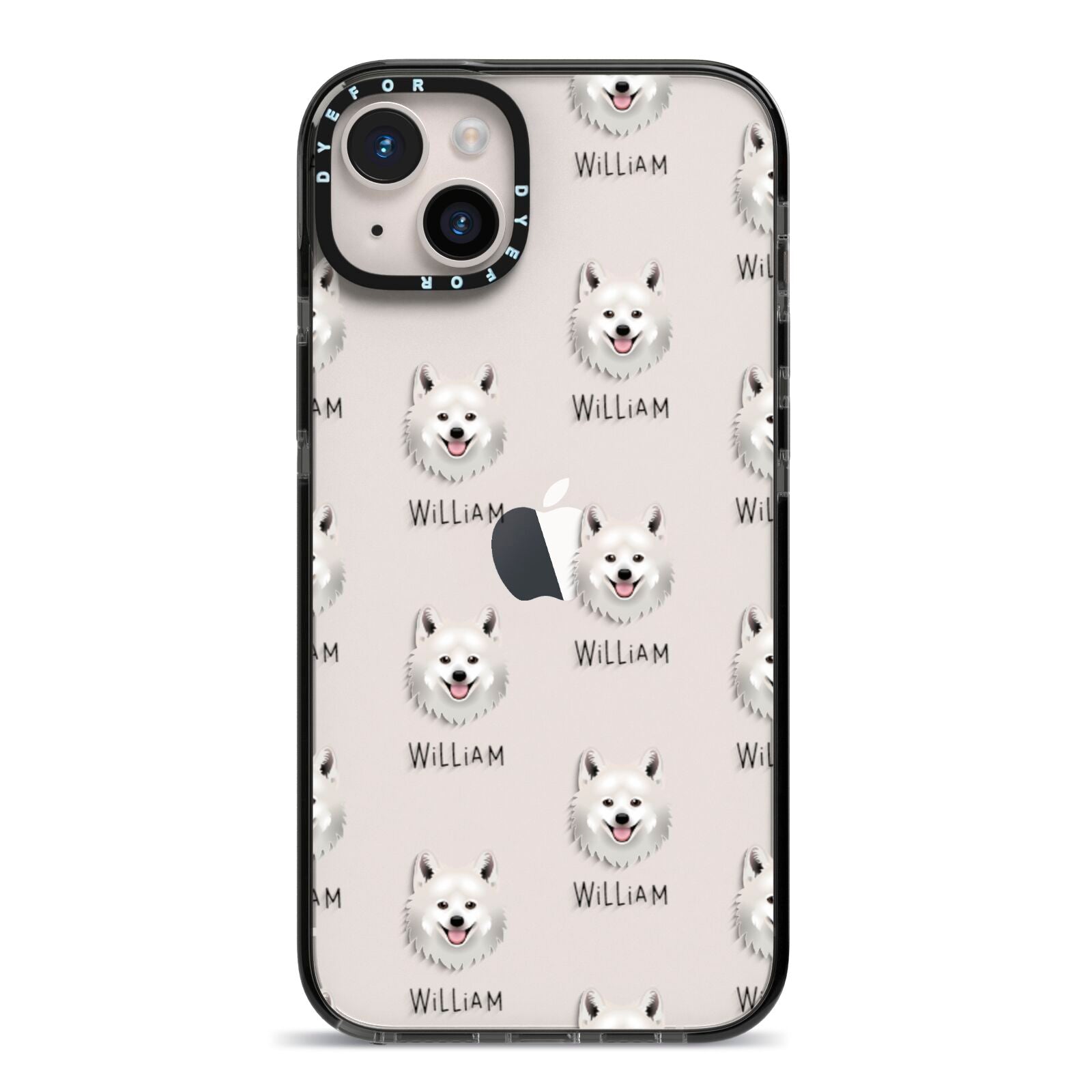 Japanese Spitz Icon with Name iPhone 14 Plus Black Impact Case on Silver phone