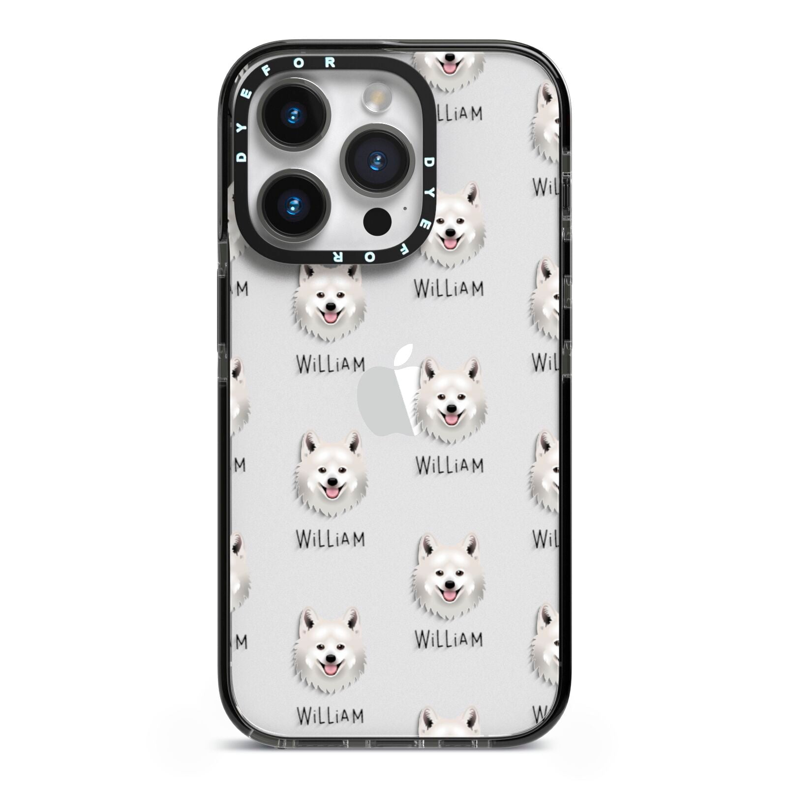Japanese Spitz Icon with Name iPhone 14 Pro Black Impact Case on Silver phone