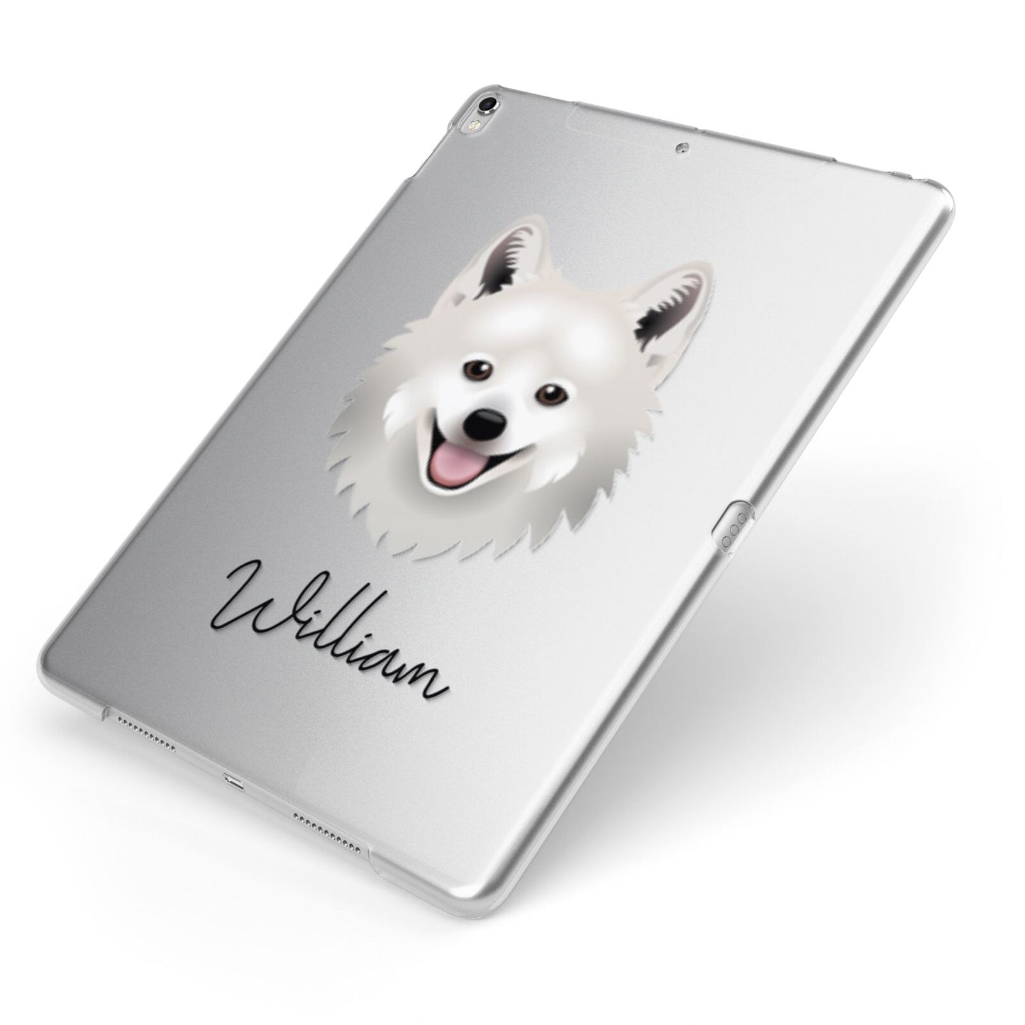 Japanese Spitz Personalised Apple iPad Case on Silver iPad Side View