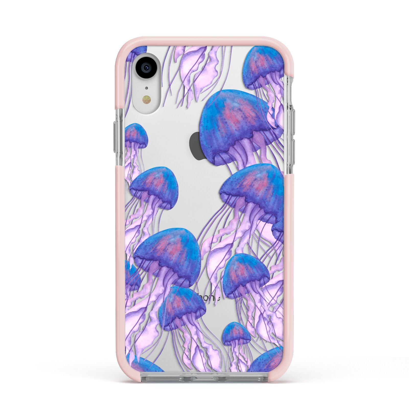 Jellyfish Apple iPhone XR Impact Case Pink Edge on Silver Phone