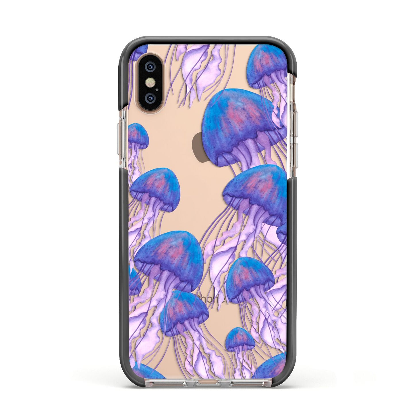 Jellyfish Apple iPhone Xs Impact Case Black Edge on Gold Phone