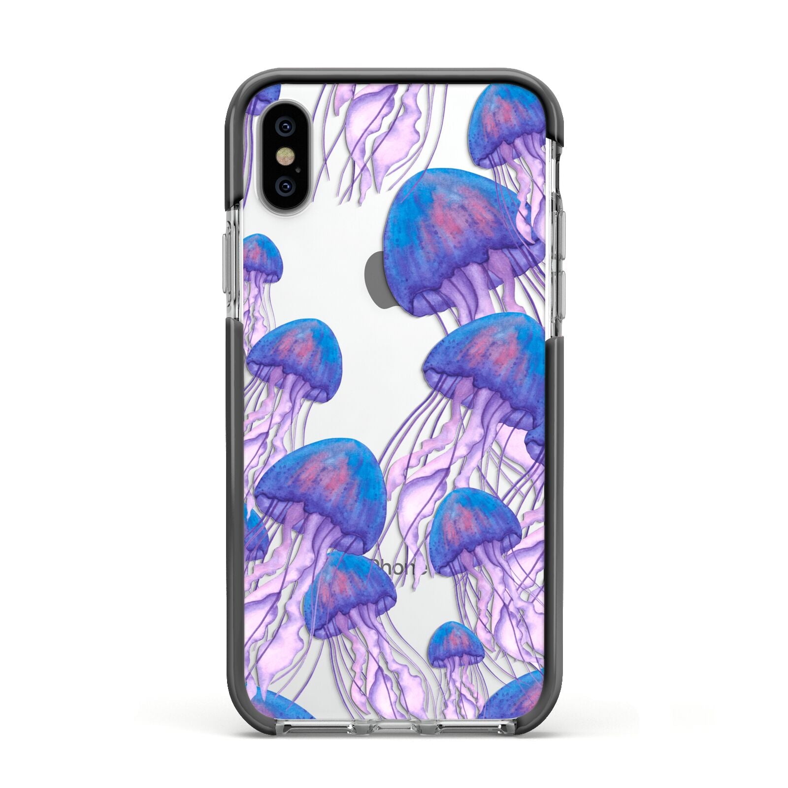 Jellyfish Apple iPhone Xs Impact Case Black Edge on Silver Phone