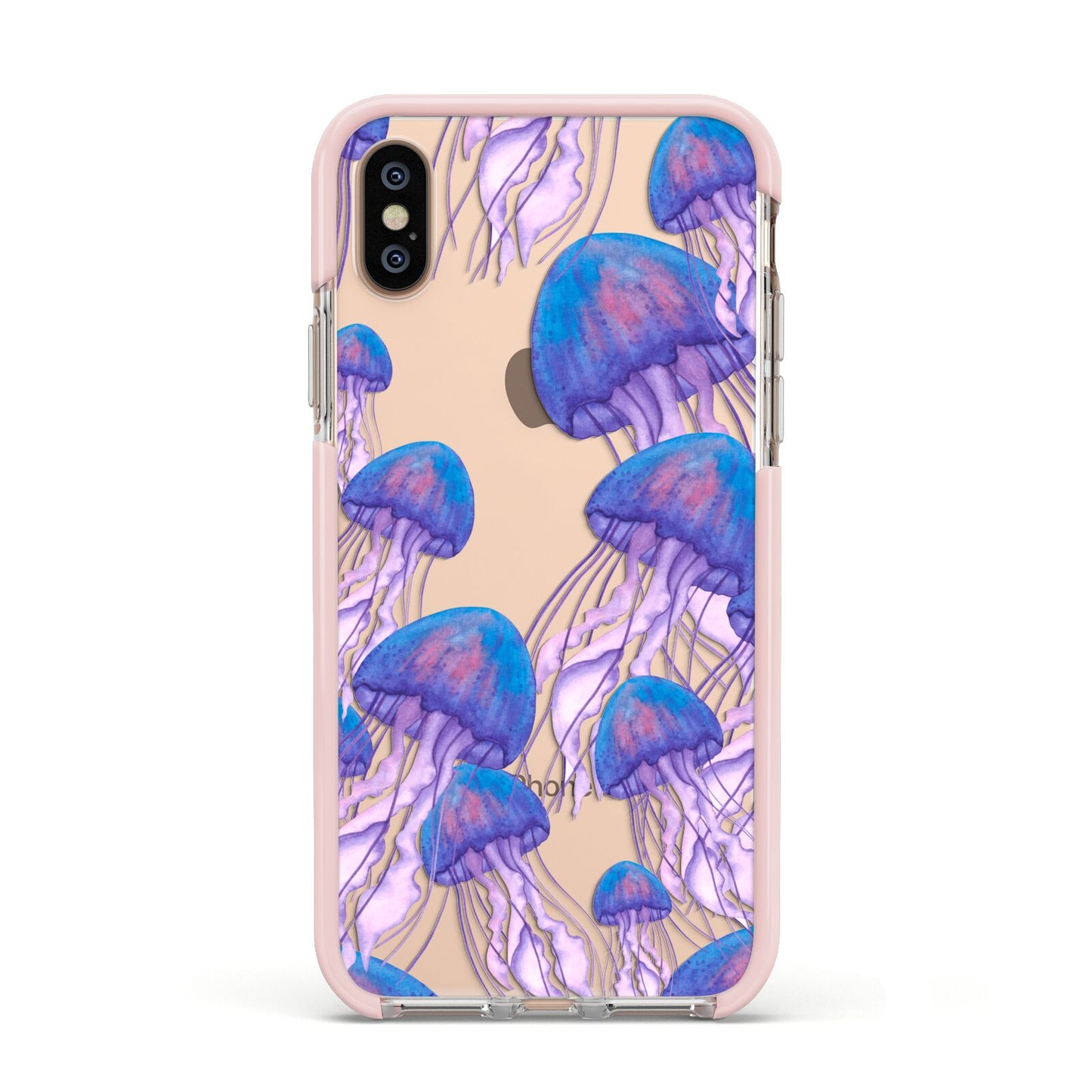 Jellyfish Apple iPhone Xs Impact Case Pink Edge on Gold Phone
