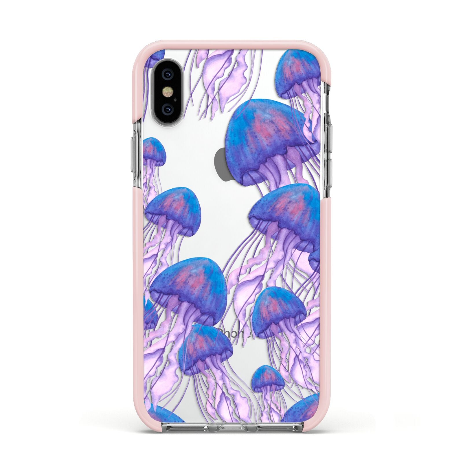 Jellyfish Apple iPhone Xs Impact Case Pink Edge on Silver Phone