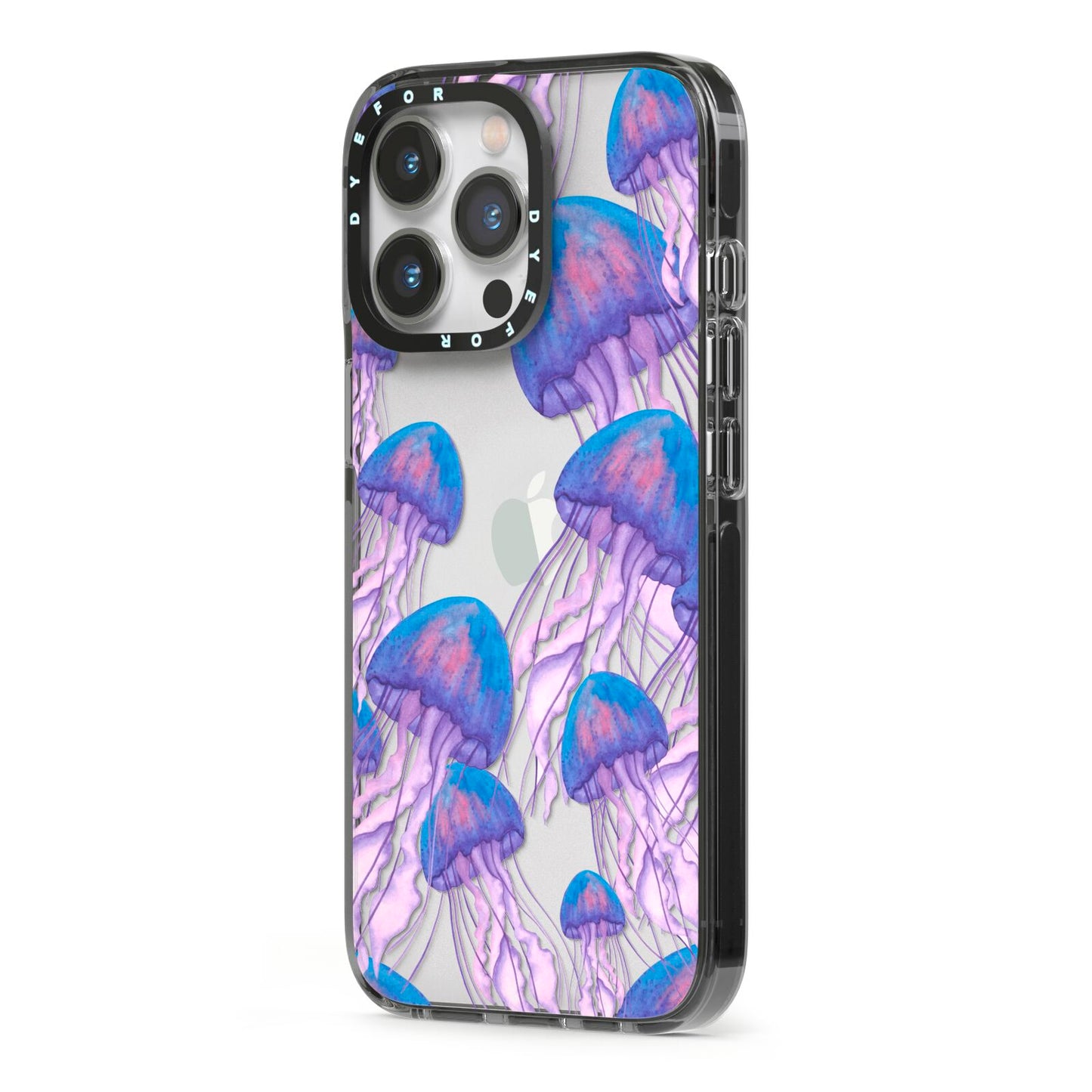 Jellyfish iPhone 13 Pro Black Impact Case Side Angle on Silver phone