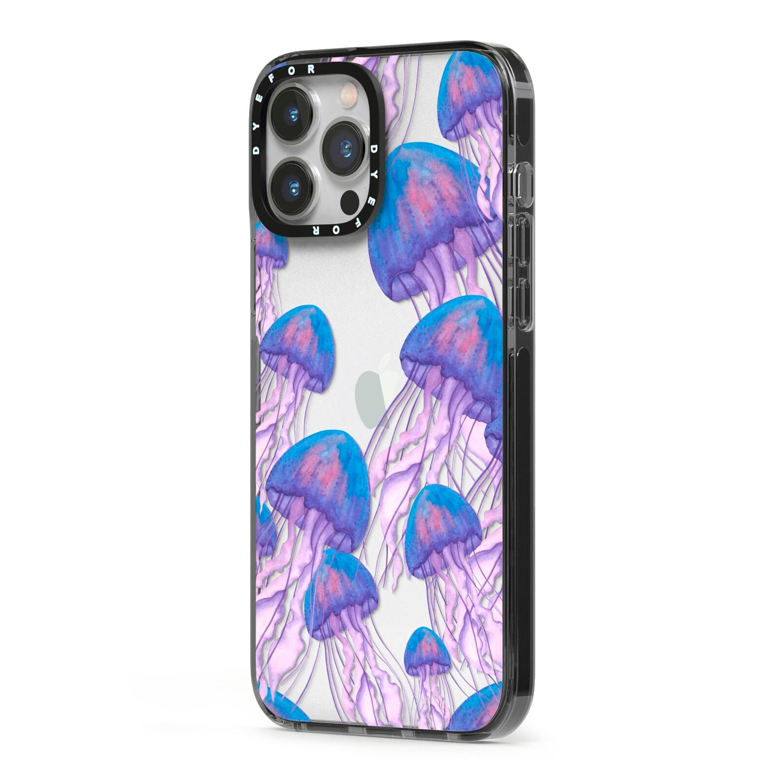 Jellyfish iPhone 13 Pro Max Black Impact Case Side Angle on Silver phone