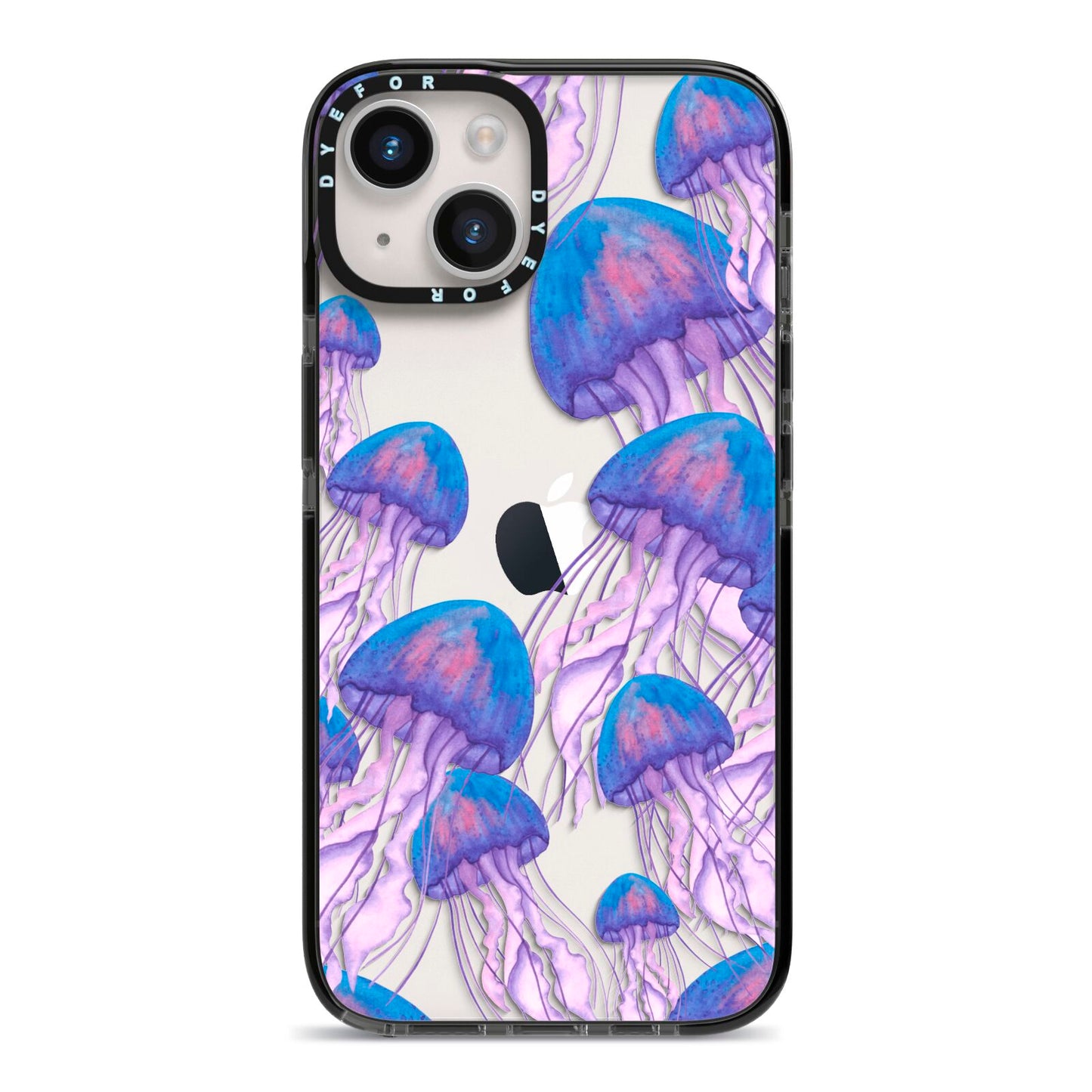 Jellyfish iPhone 14 Black Impact Case on Silver phone