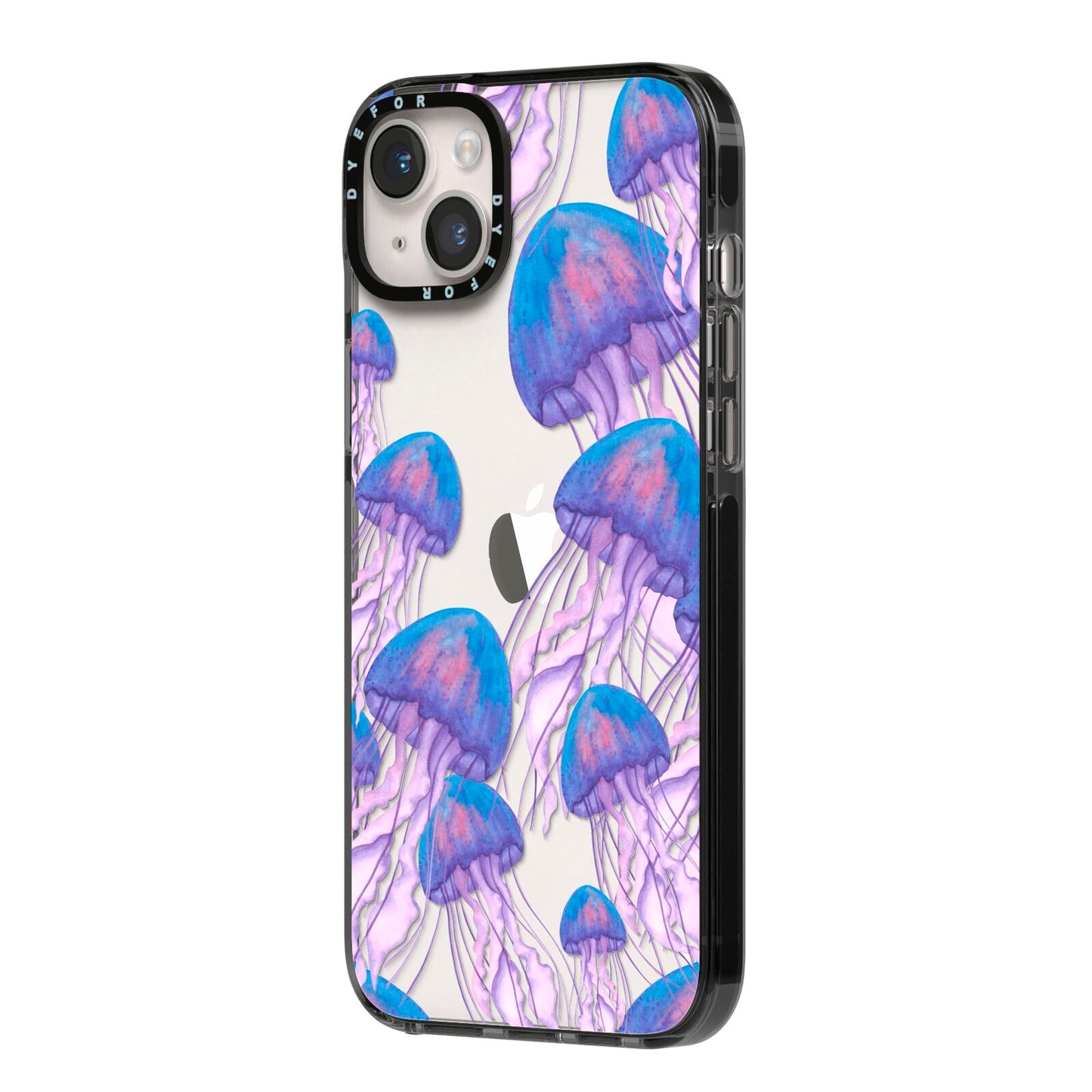 Jellyfish iPhone 14 Plus Black Impact Case Side Angle on Silver phone