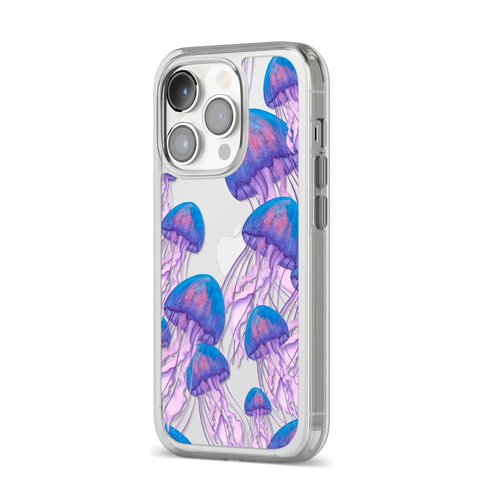 Jellyfish iPhone 14 Pro Clear Tough Case Silver Angled Image