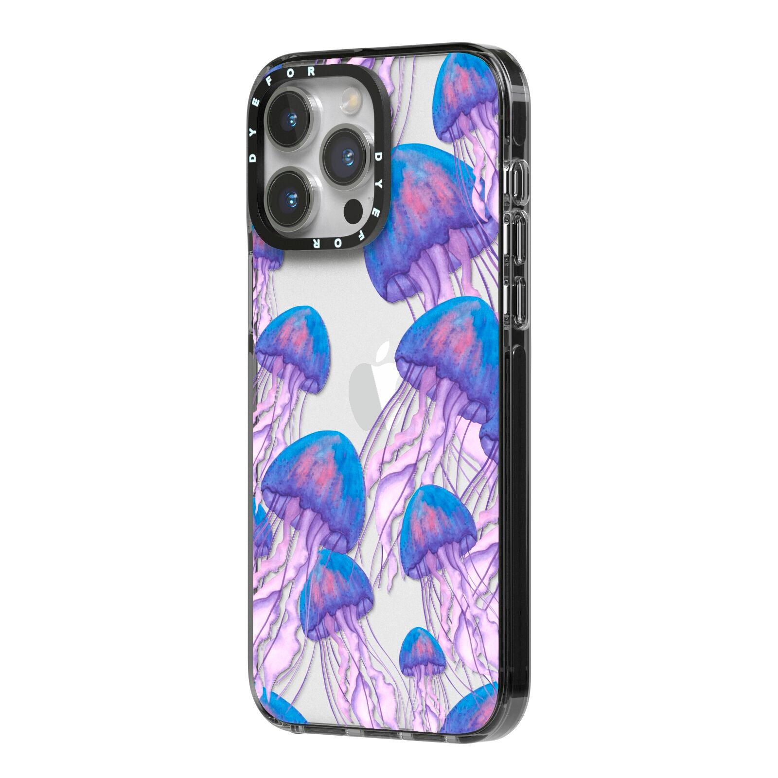 Jellyfish iPhone 14 Pro Max Black Impact Case Side Angle on Silver phone