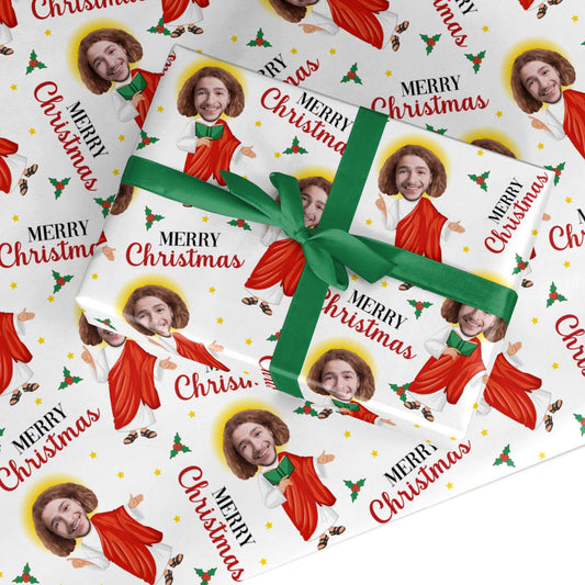 Jesus Photo Face Personalised Christmas Custom Wrapping Paper