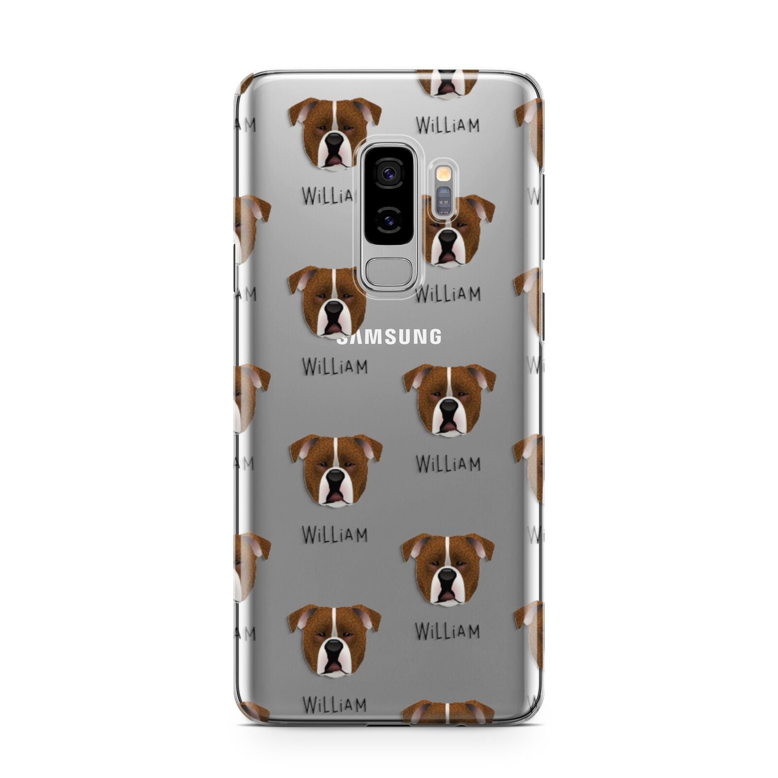 Johnson American Bulldog Icon with Name Samsung Galaxy S9 Plus Case on Silver phone