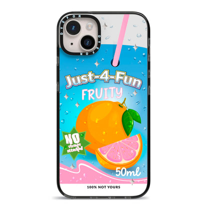 Just 4 Fun iPhone 14 Plus Black Impact Case on Silver phone