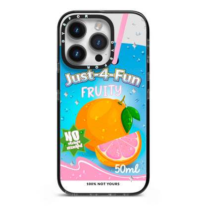 Just 4 Fun iPhone 14 Pro Black Impact Case on Silver phone