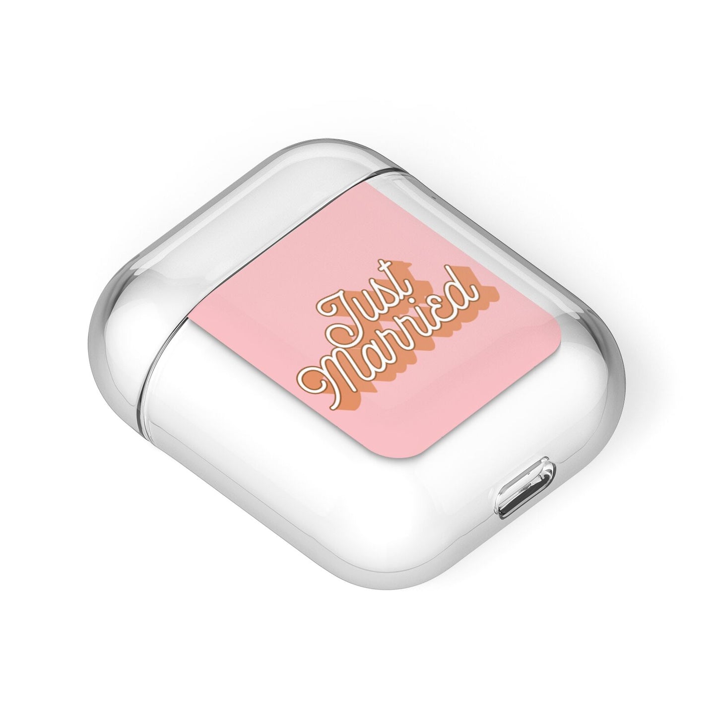 Just Married Pink AirPods Case Laid Flat