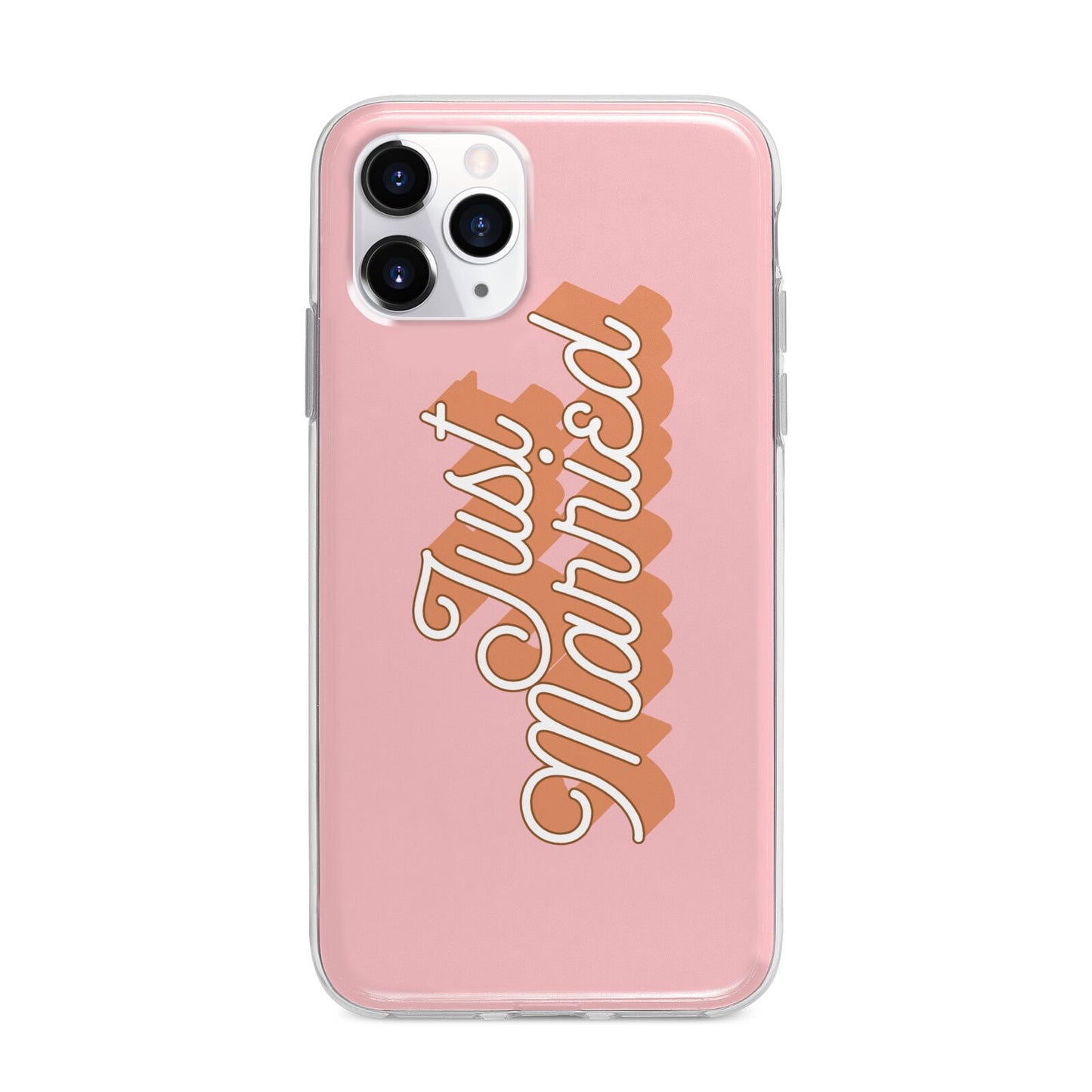 Just Married Pink Apple iPhone 11 Pro Max in Silver with Bumper Case