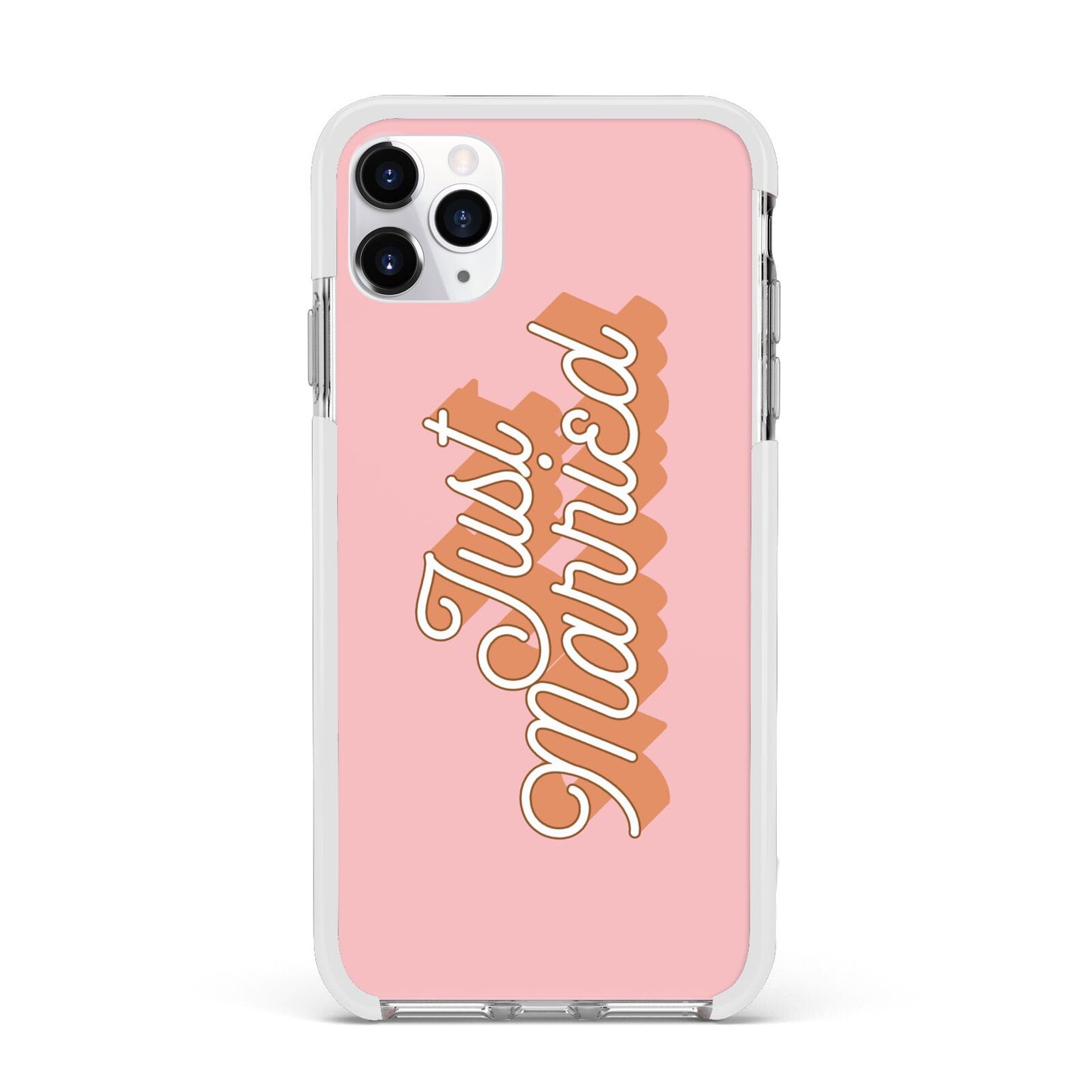 Just Married Pink Apple iPhone 11 Pro Max in Silver with White Impact Case