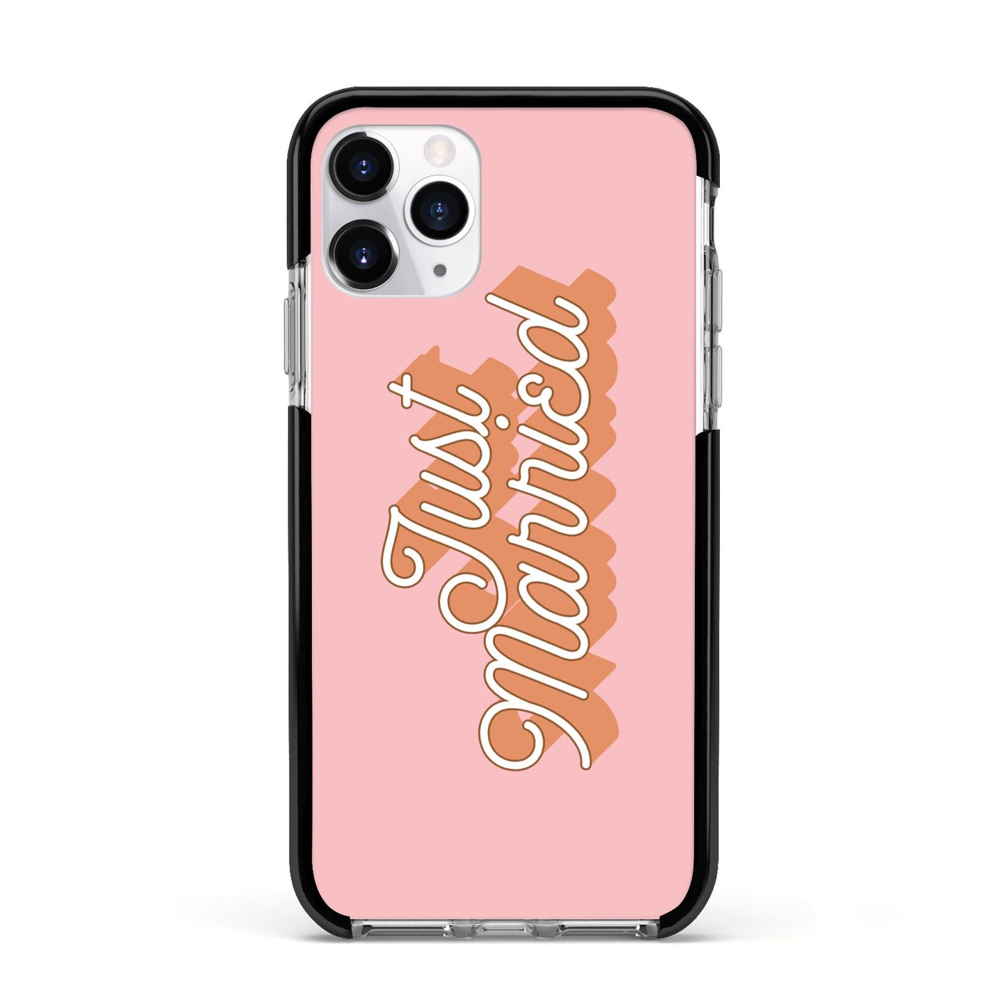 Just Married Pink Apple iPhone 11 Pro in Silver with Black Impact Case