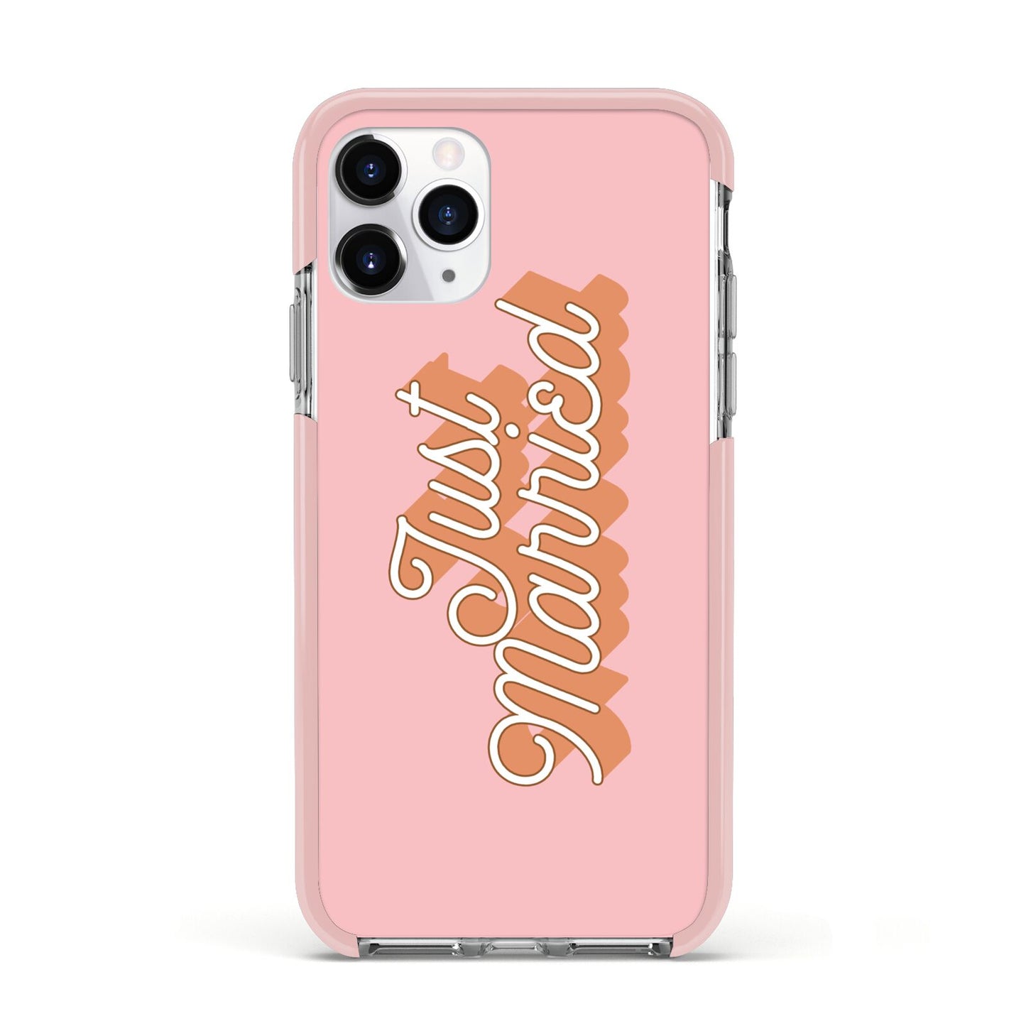 Just Married Pink Apple iPhone 11 Pro in Silver with Pink Impact Case
