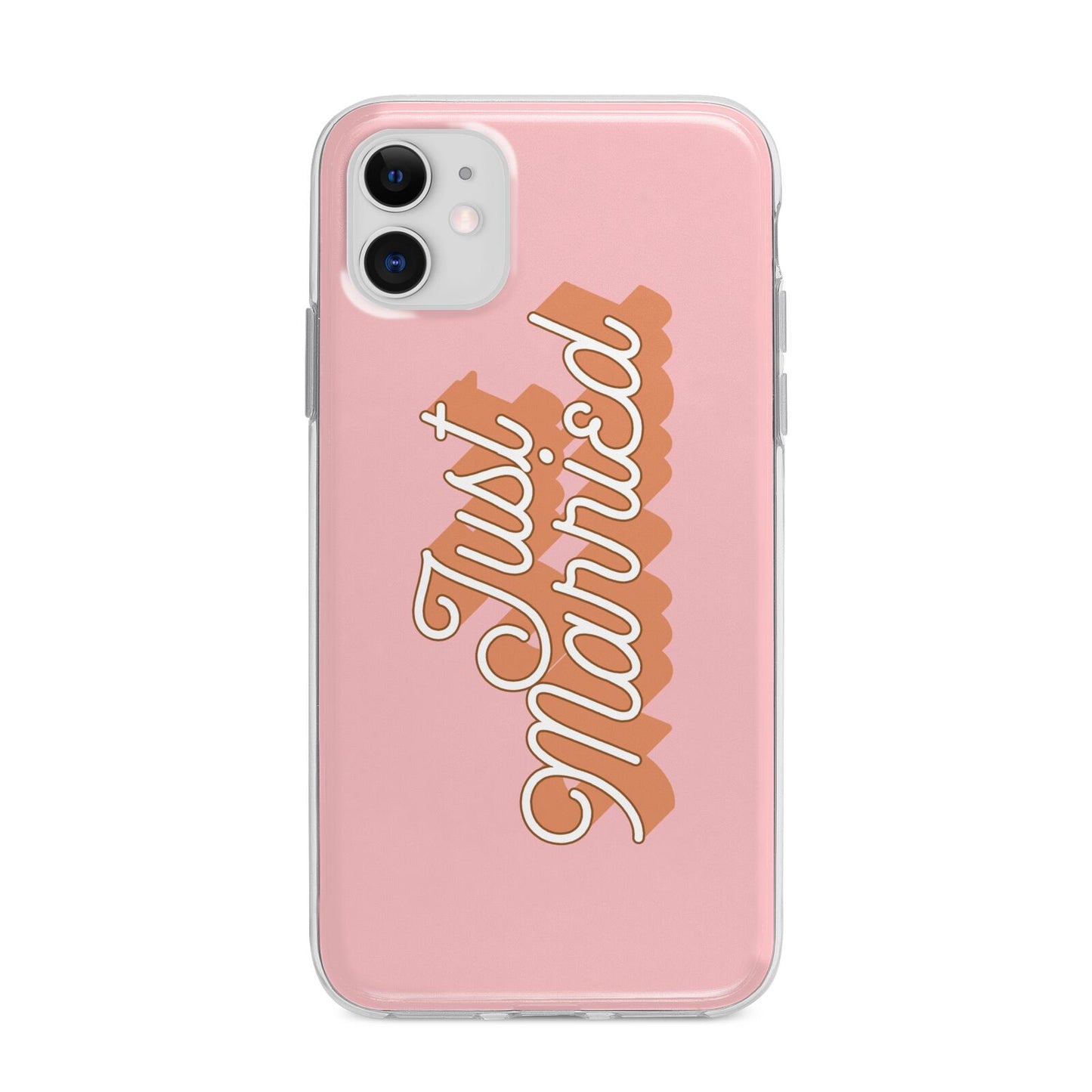 Just Married Pink Apple iPhone 11 in White with Bumper Case