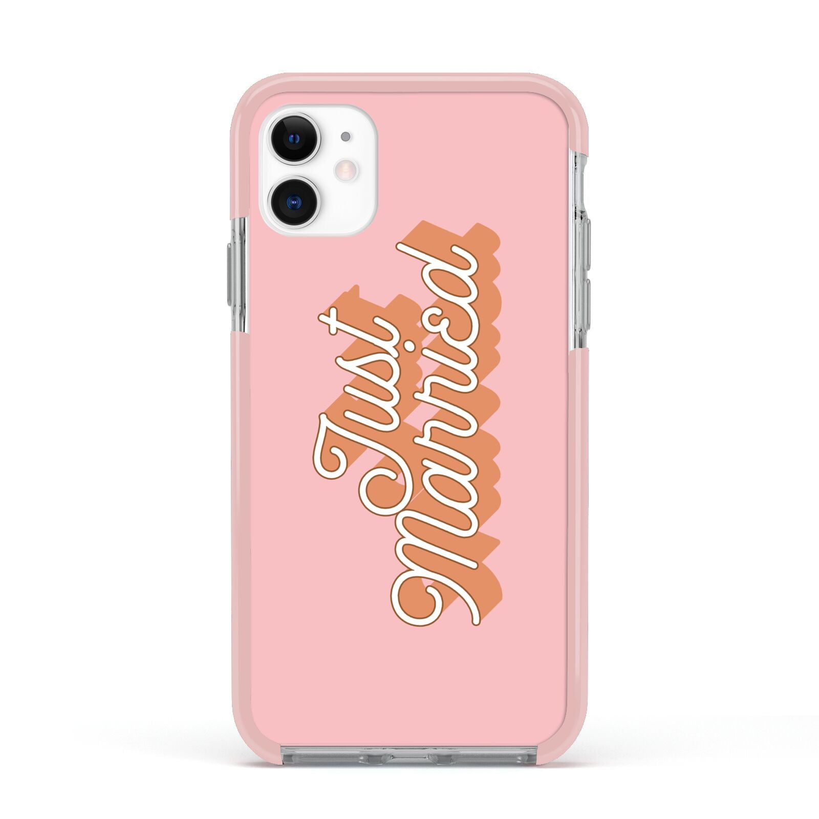 Just Married Pink Apple iPhone 11 in White with Pink Impact Case