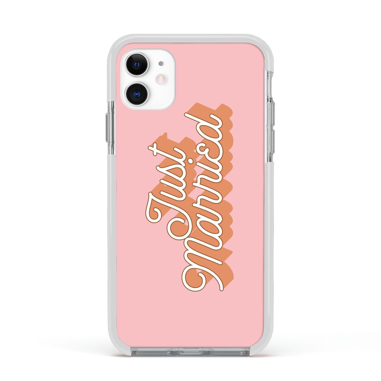 Just Married Pink Apple iPhone 11 in White with White Impact Case