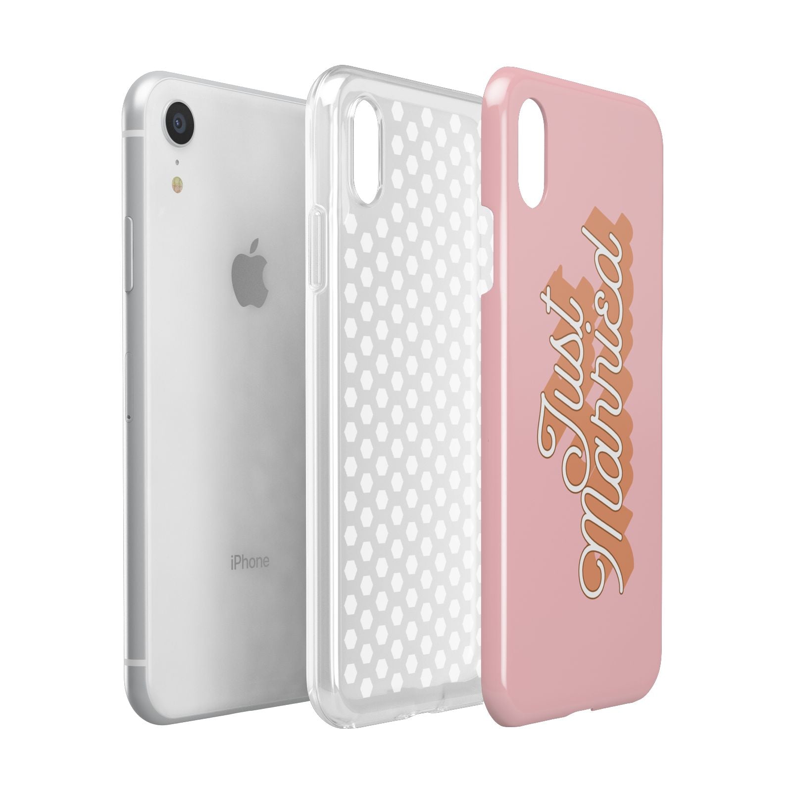 Just Married Pink Apple iPhone XR White 3D Tough Case Expanded view