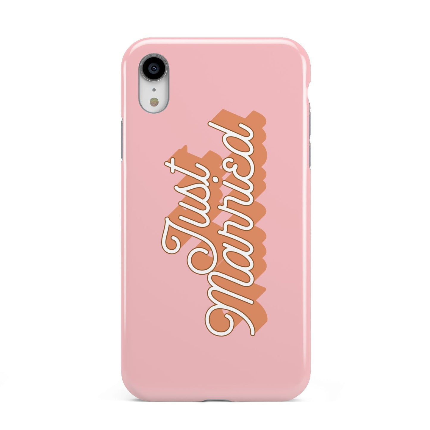 Just Married Pink Apple iPhone XR White 3D Tough Case
