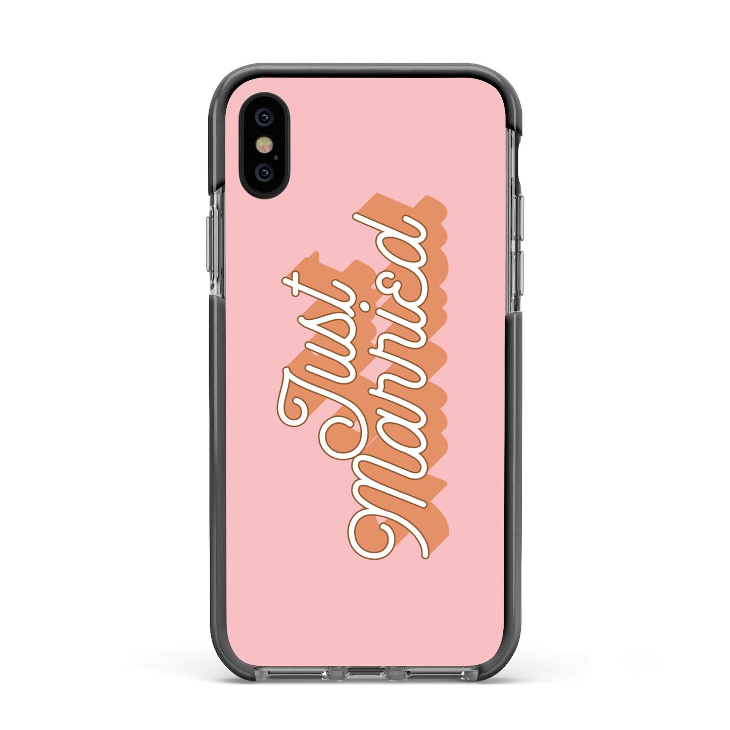 Just Married Pink Apple iPhone Xs Impact Case Black Edge on Black Phone
