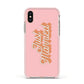 Just Married Pink Apple iPhone Xs Impact Case Pink Edge on Gold Phone