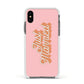 Just Married Pink Apple iPhone Xs Impact Case White Edge on Black Phone
