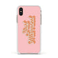 Just Married Pink Apple iPhone Xs Impact Case White Edge on Gold Phone